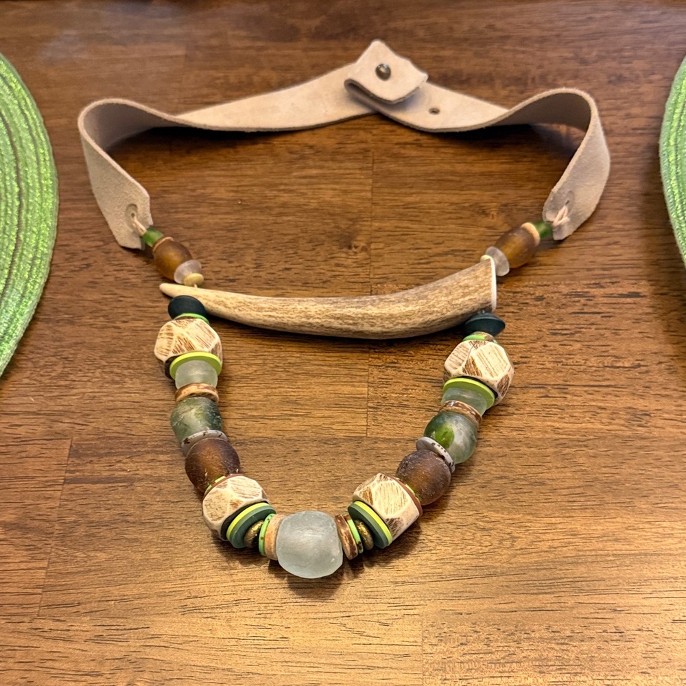 Handcrafted Wooden and Glass Necklace brand twine and twig worn twice